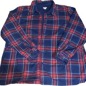 L.L.Bean fleece-lined flannel jacket, red and navy blue plaid, Women’s 1X